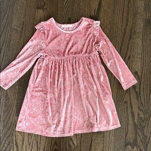 Charming Pink Velvet Long Sleeve Dress for Kids
